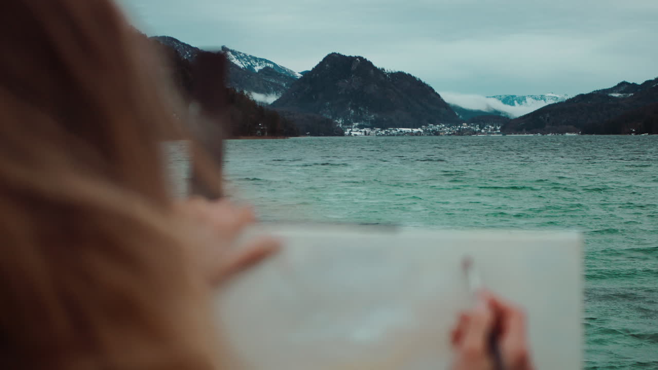 Artist Painting Mountain Lake Scenery