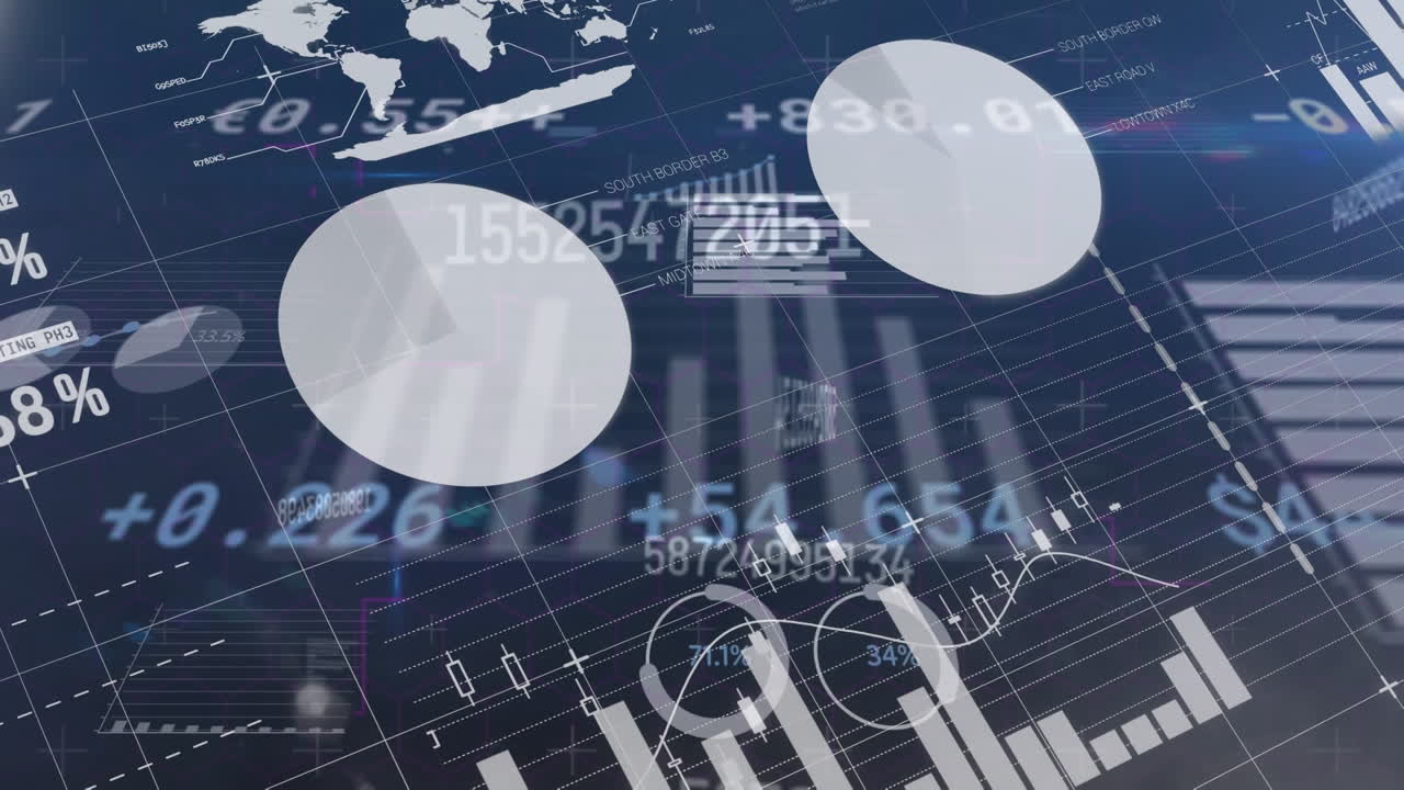 파란색 배경에 있는 금융 데이터 처리 애니메이션