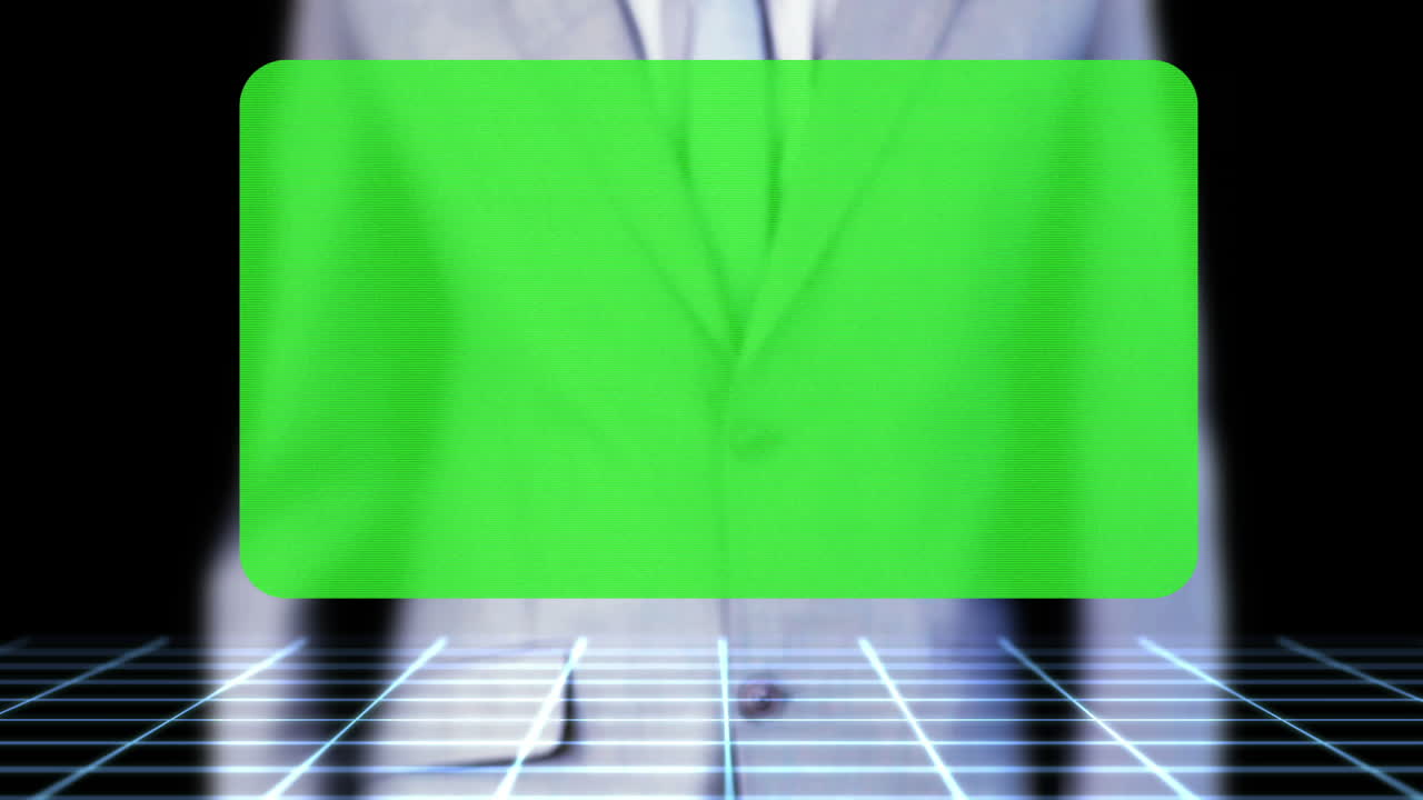 크로마 키 공간을 드러내는 비즈니스 맨 터칭 지도