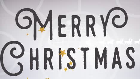 Animation-Des-Weihnachtsmanns-Im-Schlitten,-Der-Von-Rentieren-Gezogen-Wird,-über-Dem-Text-„Frohe-Weihnachten“-Auf-Grauem-Hintergrund