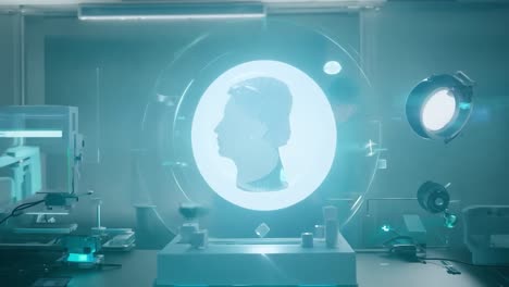 un científico trabajando en un laboratorio futurista