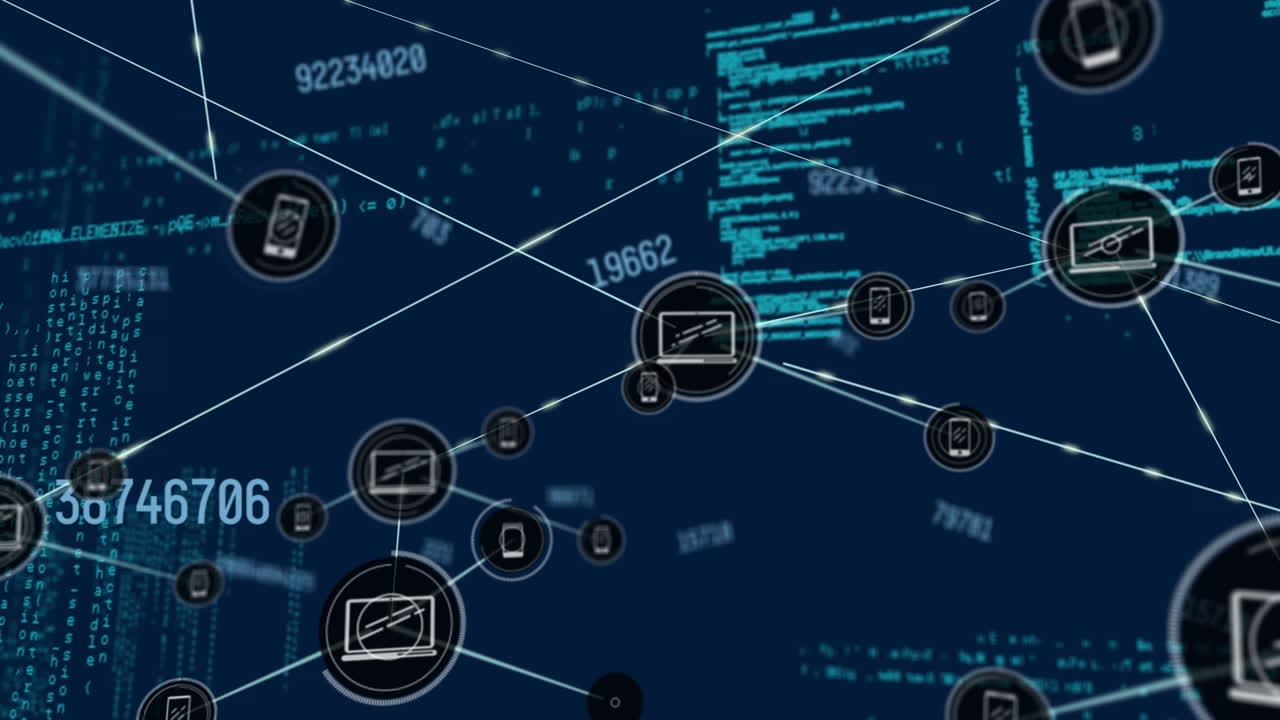 데이터 처리에 대한 아이콘으로 연결 네트워크의 애니메이션