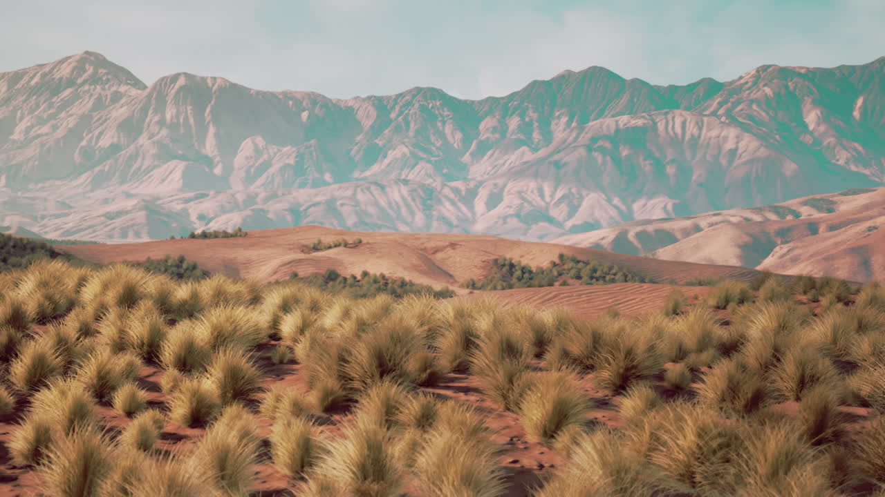 배경 에 산 들 이 있는 아름다운 사막 풍경