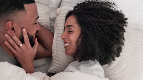 love, happy and morning with couple in bedroom