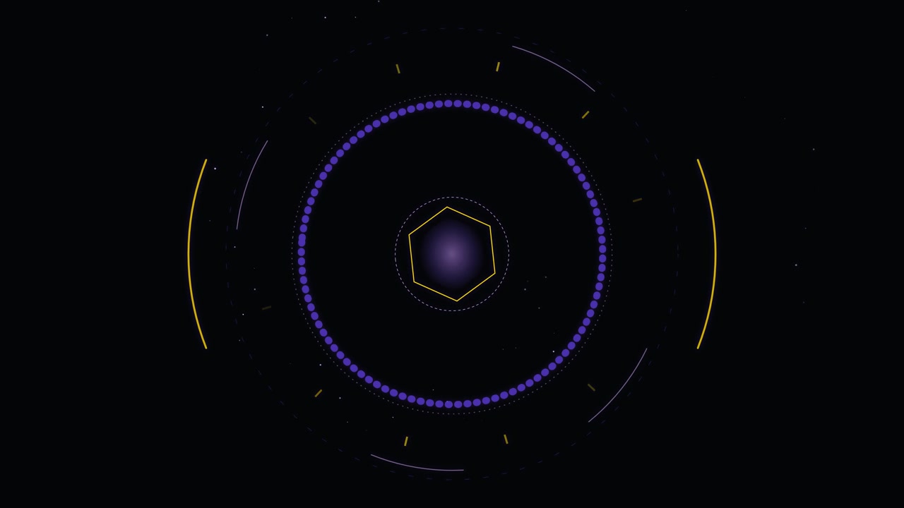 Abstract Digital HUD Interface with Rotating Hexagon and Circular Elements
