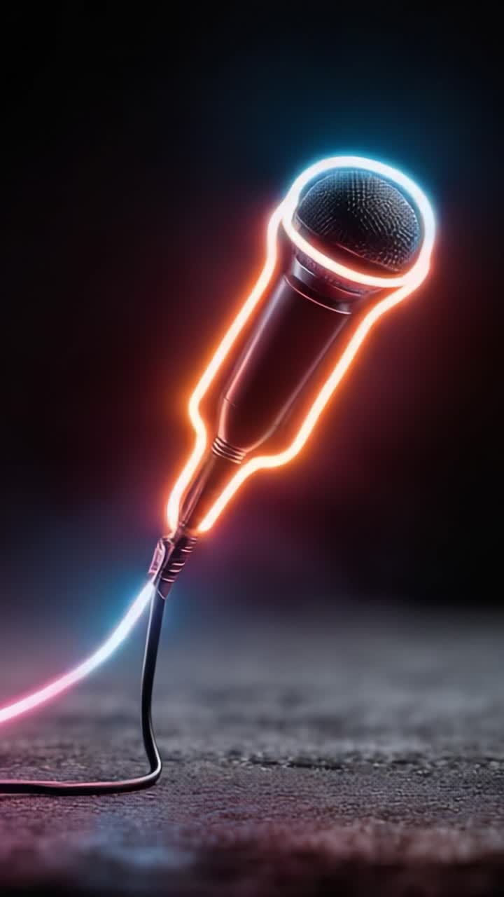Illuminated Microphone Capturing the Essence of Music, Sound, and Performance in a Stunning Neon Glow: An Artistic Representation of Vocal Expression