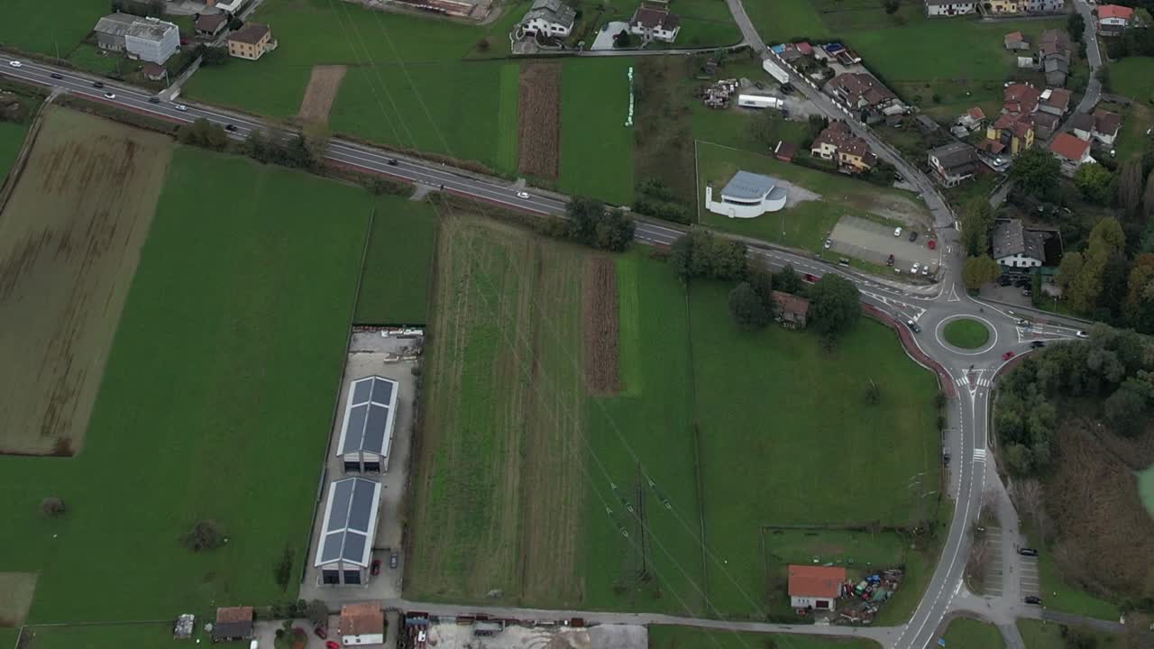 Stunning aerial view of the Italian Alps and countryside landscape