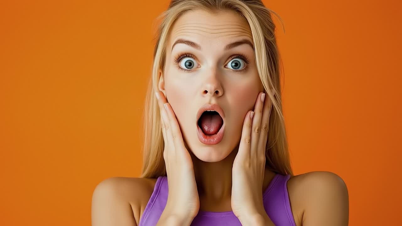 그녀의 얼굴에 놀라운 표정을 가진 여자