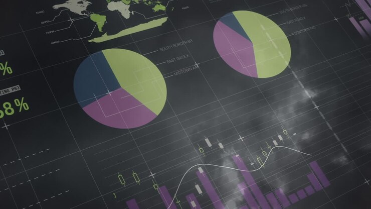 Animation of statistics processing over clouds and sky