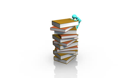 3d man climbing a pile of books