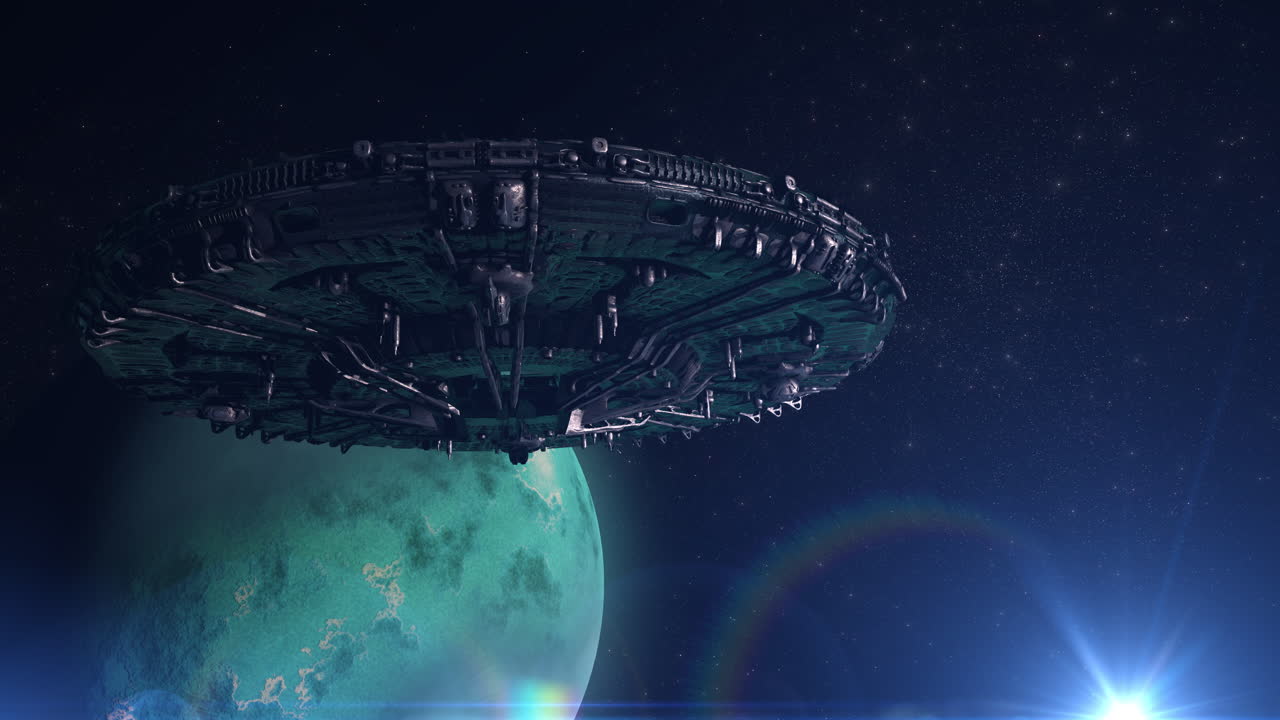 Spaceship over an Alien Planet