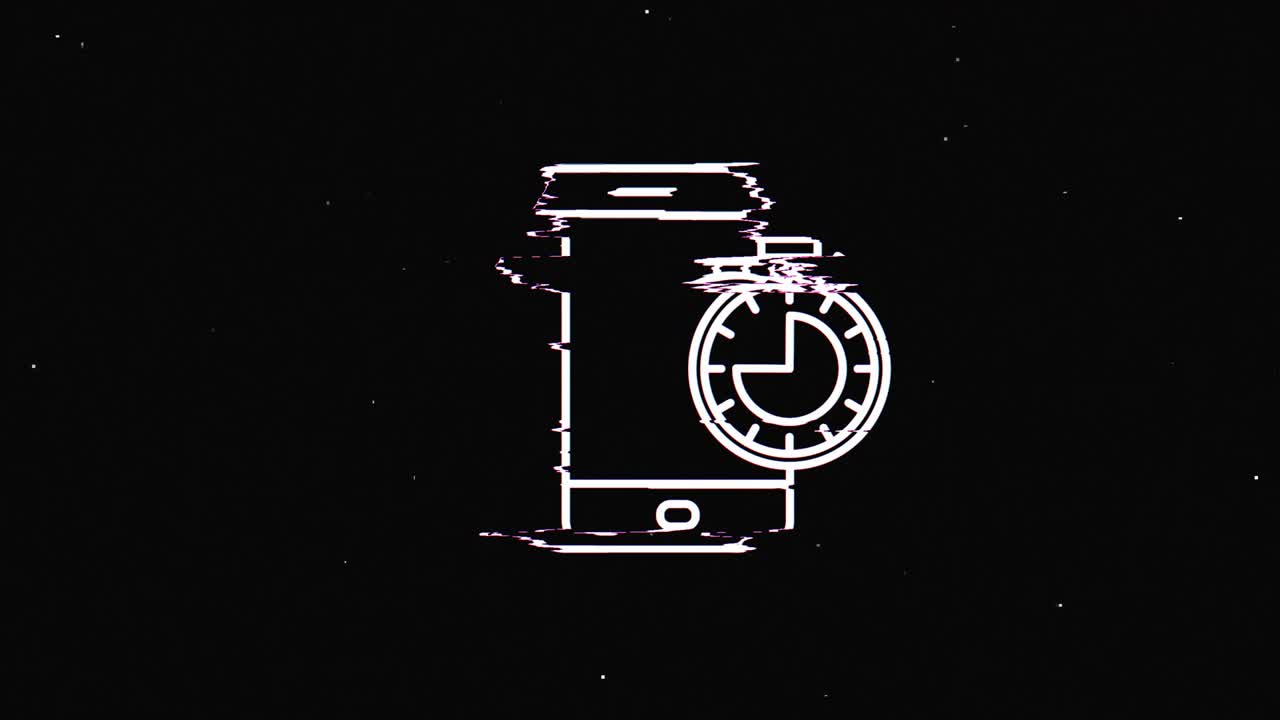 Line time and clock hud holographic symbol on digital old tv screen seamless loop glitch animation. Hearts. Dynamic retro and joyful. Colorful and vintage video footage.