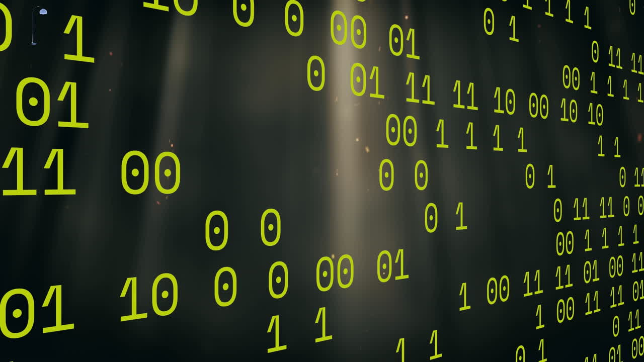animación de código binario que se mueve sobre un fondo negro