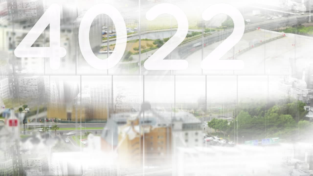 composición digital de números crecientes frente a la vista del paisaje urbano