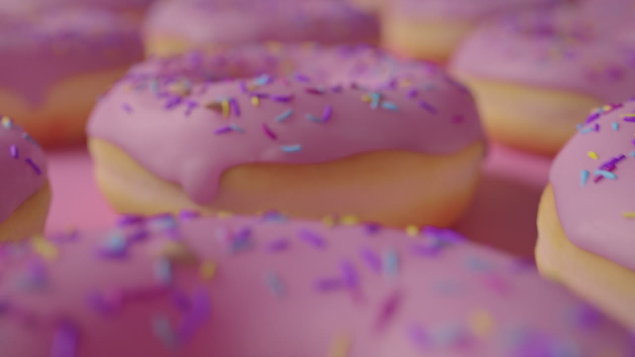 Pink glaze donuts on a pink background