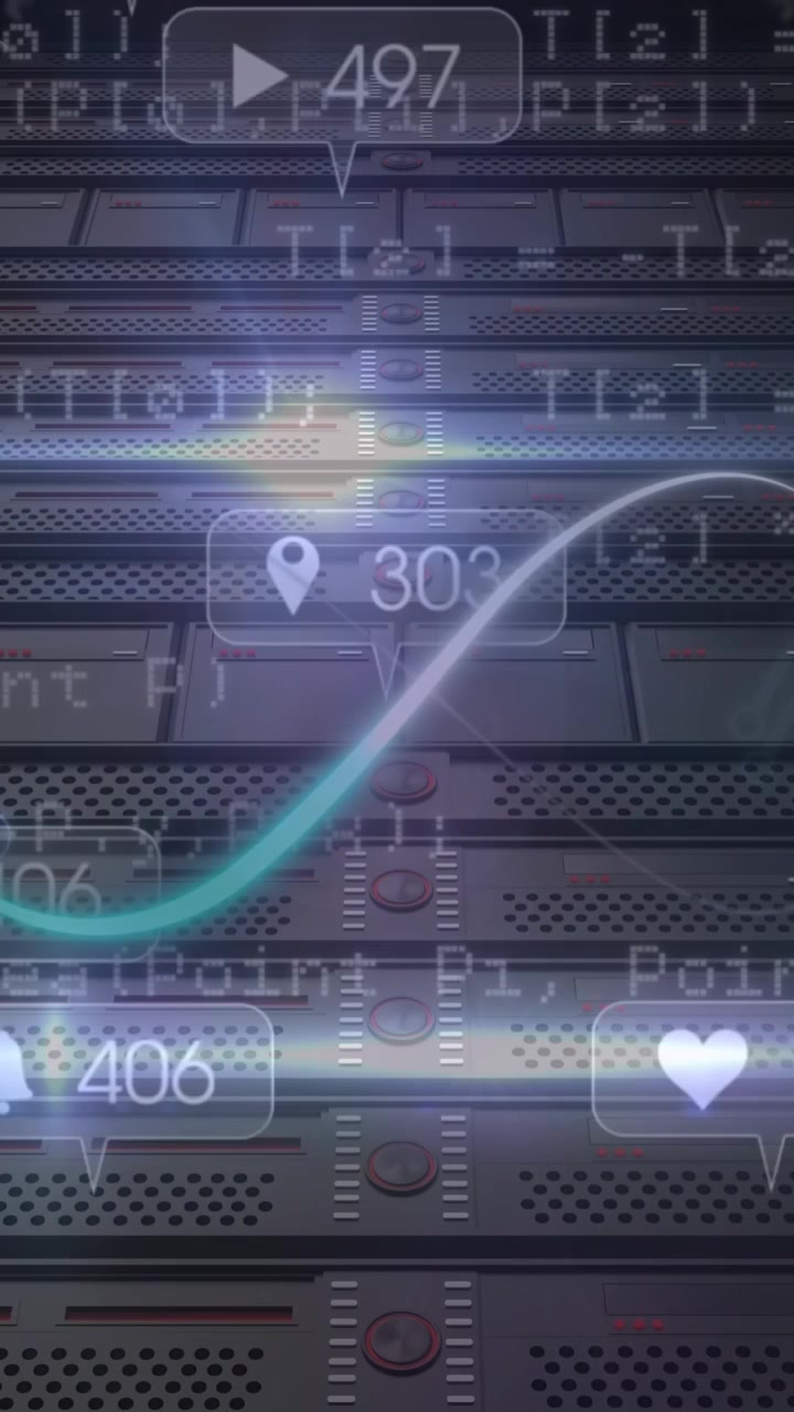 Animation of infinity loop over data processing and computer motherboard and servers