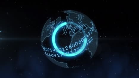 animation of binary coding data processing over globe on black background