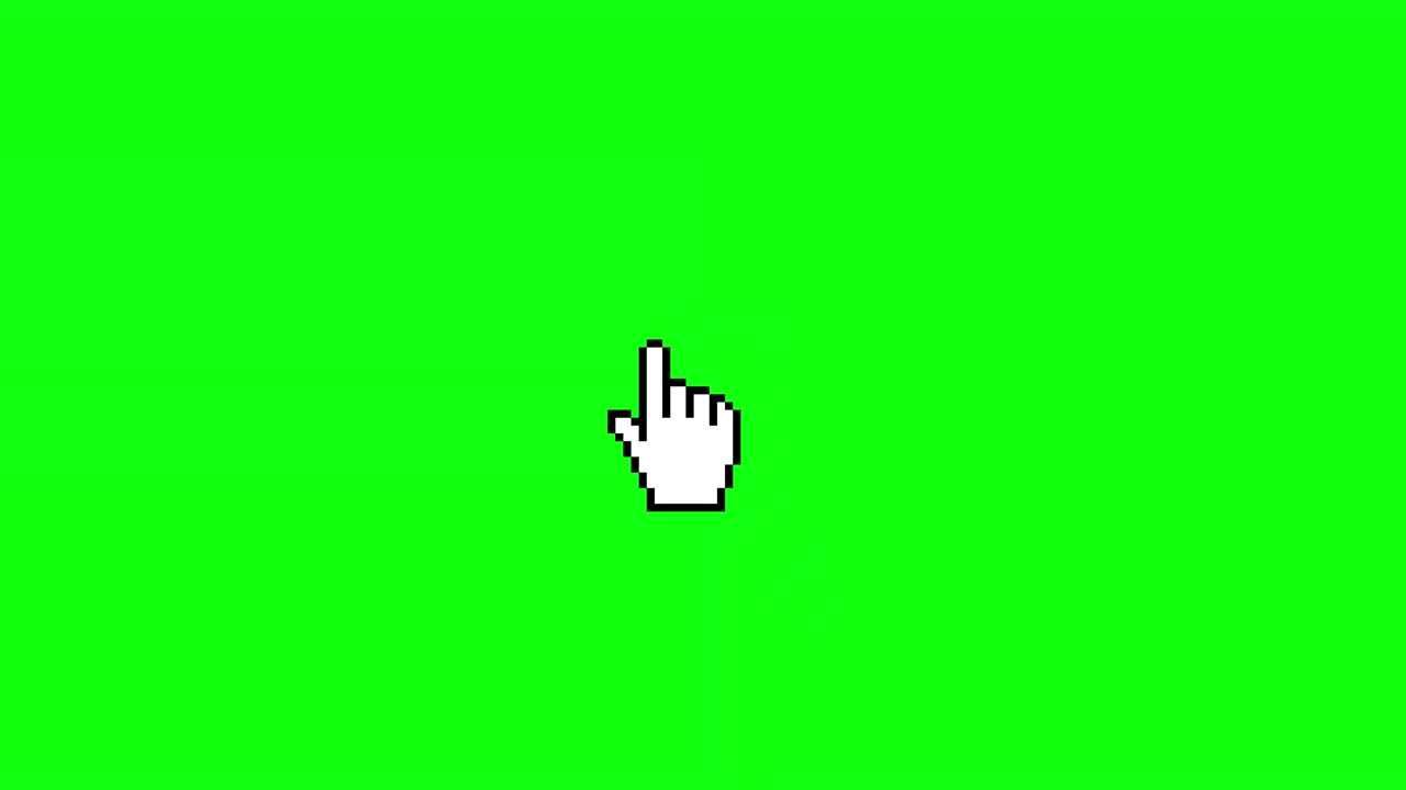 Animated Pixelated Hand Cursor Appears, Moves, and Disappears on Green Screen