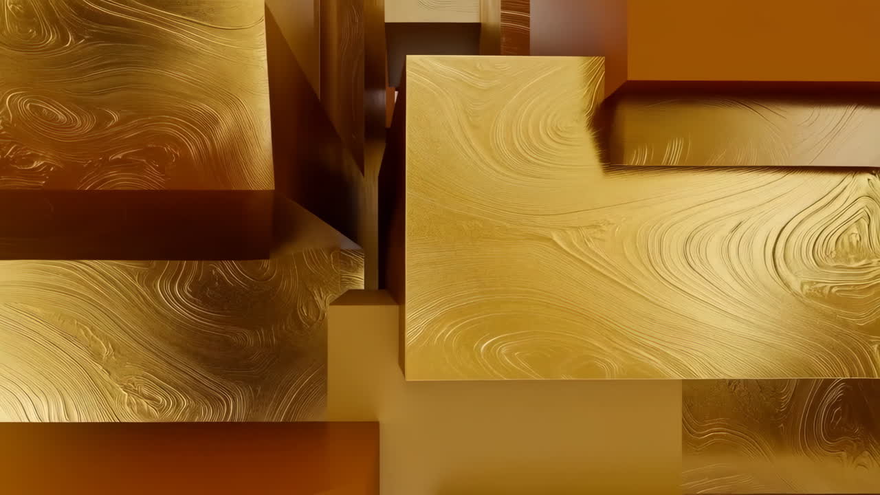 Abstract Golden Blocks with Swirling Metallic Texture