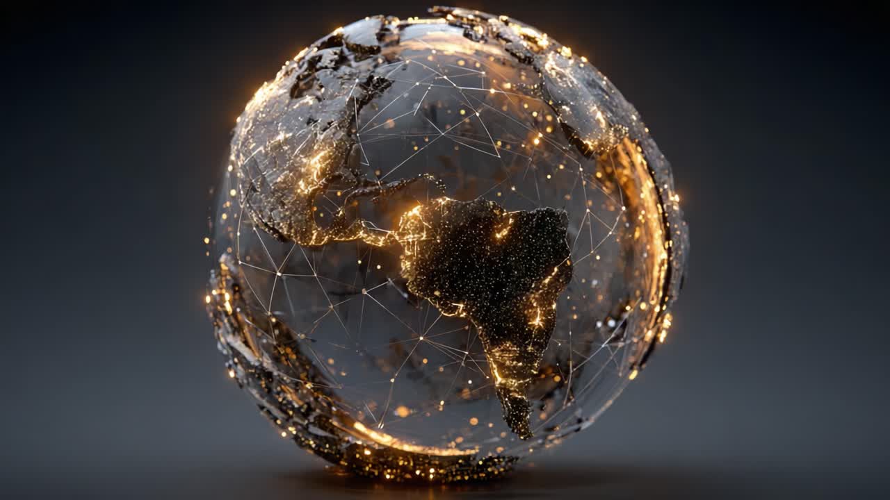 A Stunning Visualization of a Digital Globe with Illuminated Network Connections, Showcasing the Interconnectivity of Continents and People Around the World