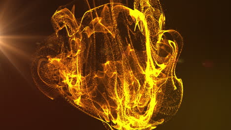 animation of ball of orange and yellow liquid flame moving on dark background