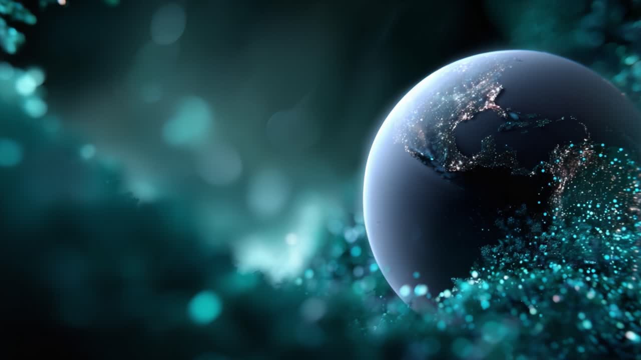 A mesmerizing digital depiction of Earth surrounded by twinkling particles, showcasing the beauty of our planet in a captivating, ethereal setting