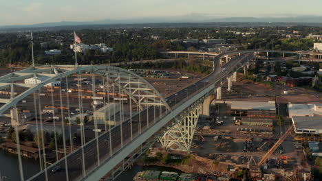 rising aerial shot of east fremont bridge portland oregon