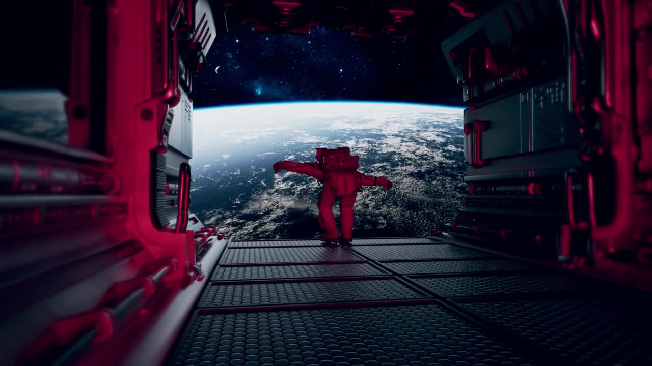 Astronauta in passeggiata spaziale dalla navicella