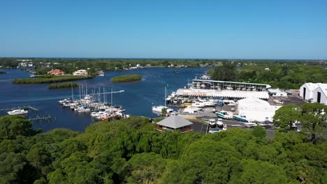 aerial reveal of florida marina and ocean harbor