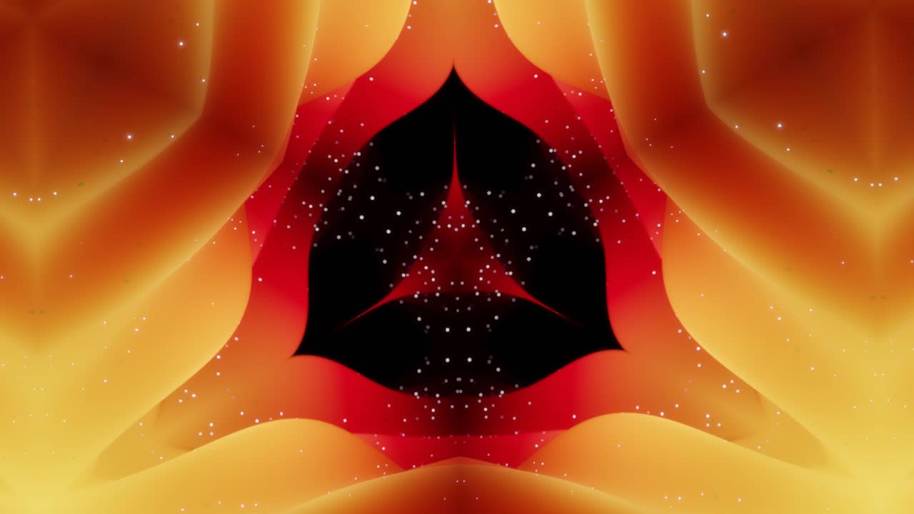 estructuras 3d simétricas abstractas con animación en bucle, gradientes de color rojo amarillo suave. efecto caleidoscopio con ondas fractales abstractas. hermoso fondo abstracto con patrón 3d.