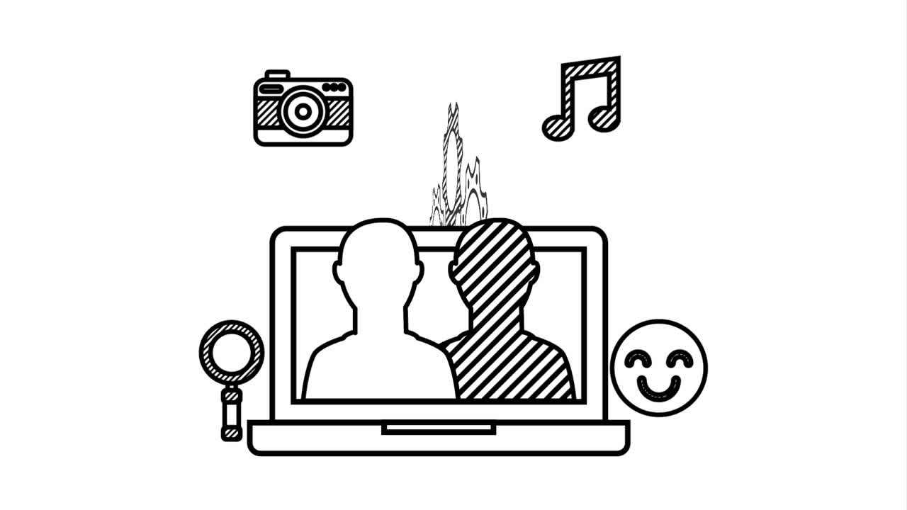 소셜 미디어 기술을 가진 노트북