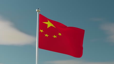 chinese flag fluttering on a metal pole with sky background