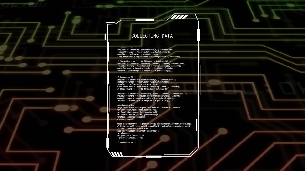컴퓨터 회로판을 통해 디지털 데이터 처리의 애니메이션