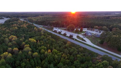 rest stop along an interstate highway in appalachia, usa during autumn sunset