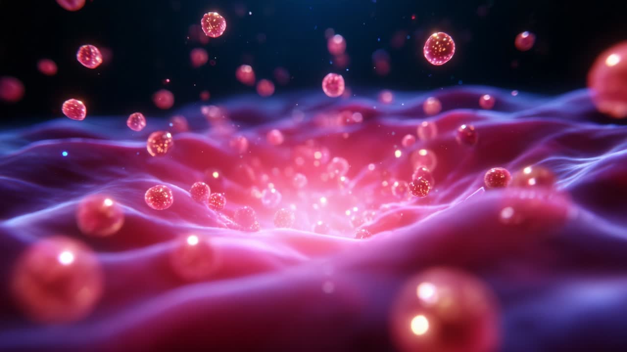 A Captivating Visual Journey Through the Mesmerizing Depths of Pink and Blue Waves Intertwined with Shimmering Particles, Evoking a Sense of Mystery and Scientific Wonder in a Fluid Dynamics Environment