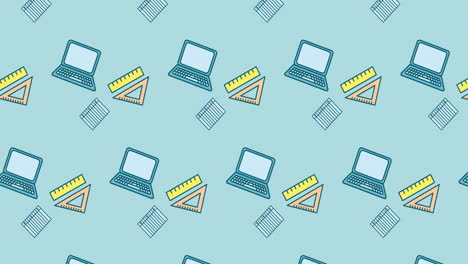 animación de los iconos de los artículos escolares que se mueven sobre un fondo blanco