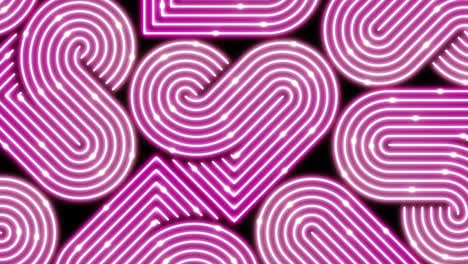 iluminación de línea de corazón patrón móvil color rosa, red de tecnología transferencia de datos digitales, diseño conceptual del día de san valentín, brillando sobre fondo negro animación de bucle sin costuras 4k con espacio de copia
