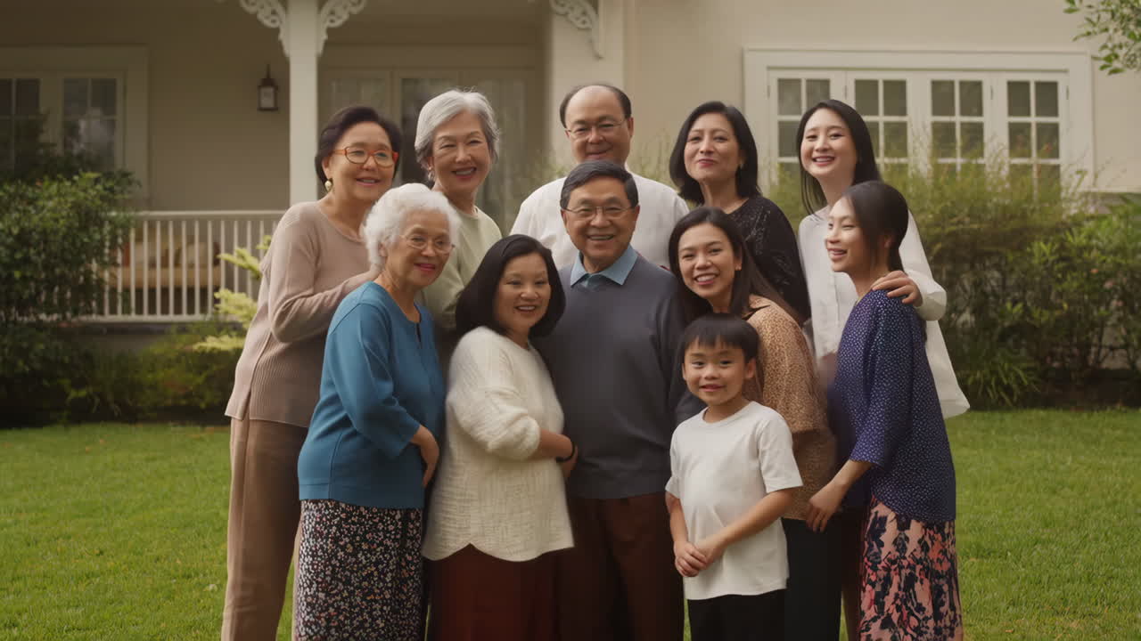 Happy Multigenerational Asian Family Portrait