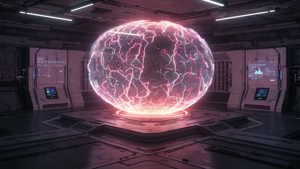 A Futuristic Energy Sphere Illuminating a High-Tech Laboratory Space, with Glowing Patterns and Advanced Technology Surrounding It, Capturing the Essence of Innovation and Scientific Exploration