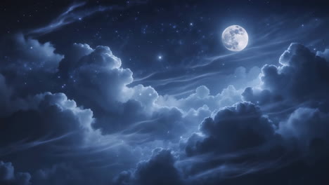 full moon night sky with clouds and stars