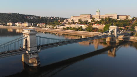 aerial view to chain bridge and the city, budapest, hungary