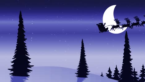 Santa-clause-sleigh-and-reindeer-flying-over-snowy-landscape