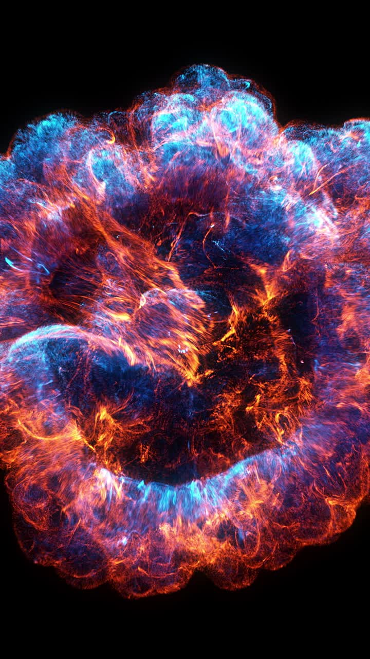 Abstract Glowing Energy Explosion with Blue and Red Particles