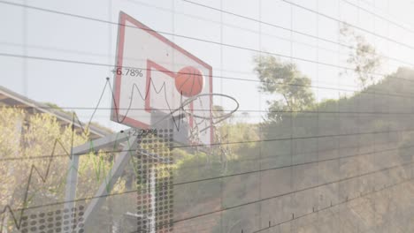 animation of statistics and data processing over basketball hoop