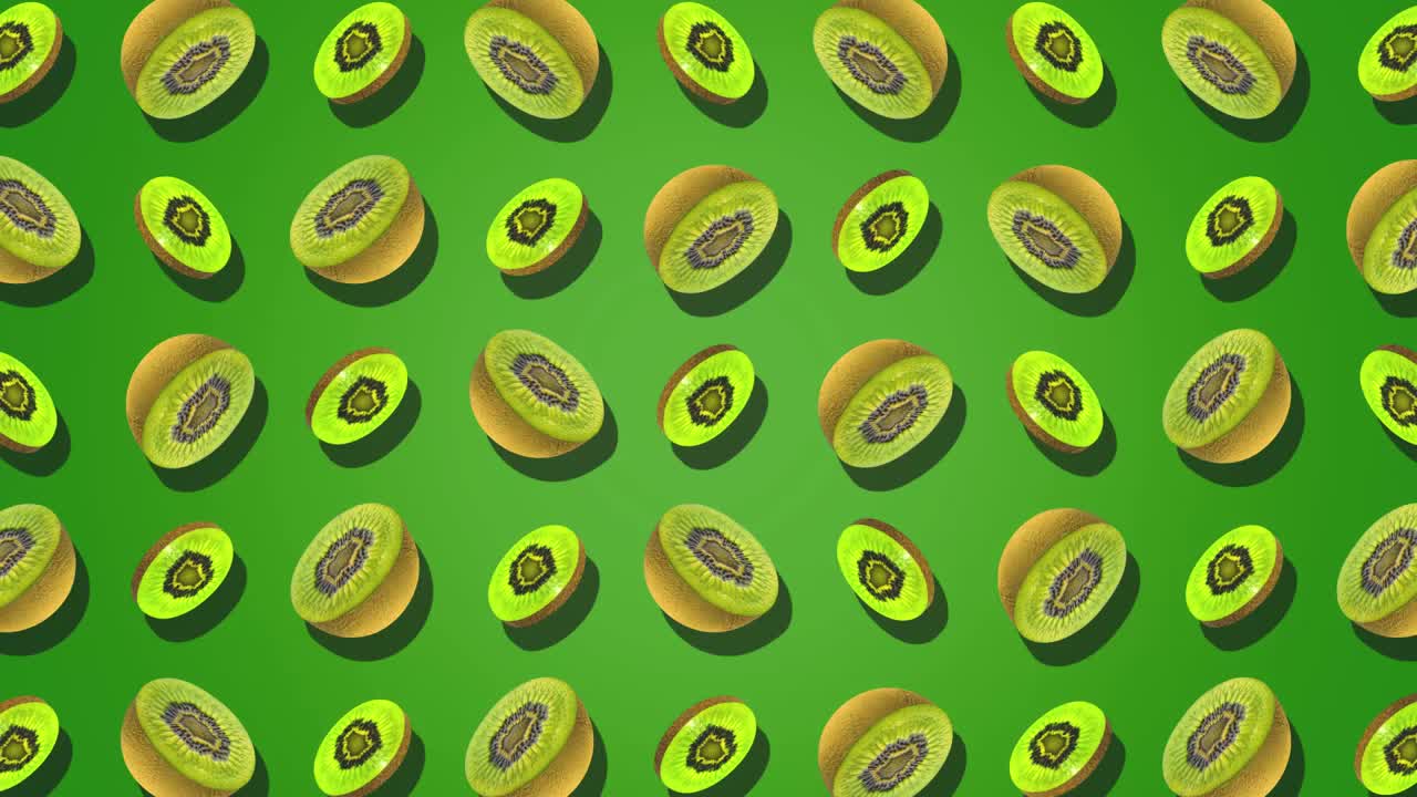 Modello rotante di kiwi su sfondo verde