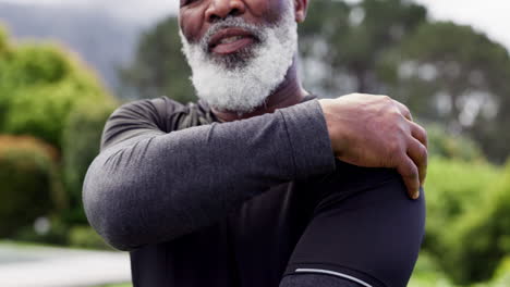 senior man, shoulder and pain with injury