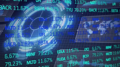 animación del procesamiento de datos financieros sobre el ámbito de aplicación sobre fondo negro