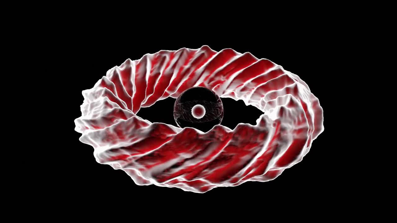 esfera de ojo 3d abstracta con fondo rojo y blanco