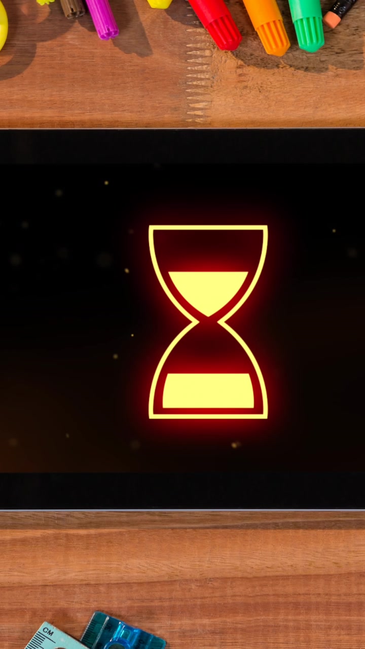 Animation of data processing with hourglass icon on tablet screen
