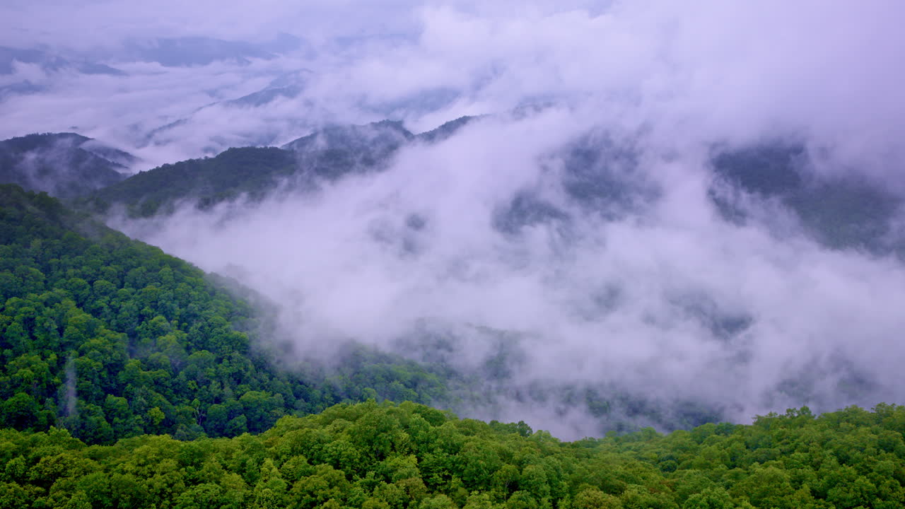The Smokies vanish into white mist in this cinematic overhead flight